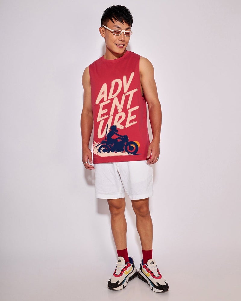 bewakoof Men's Bold Red Moon Rider Graphic Printed Boxy Fit Vest - Image 4