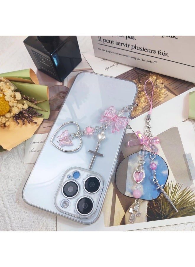 LAMAY Cute Phone Charms Aesthetic Cell Phone Charms Strap Pink Bow, Heart Phone Charm Accessories for Bag Keychain Camera Pendants Decor - Image 3