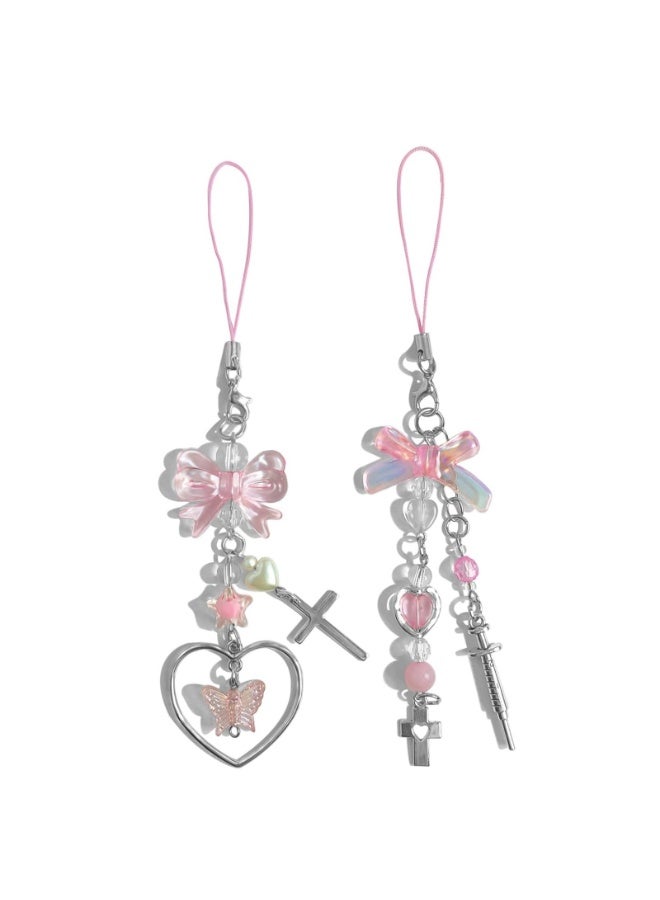 LAMAY Cute Phone Charms Aesthetic Cell Phone Charms Strap Pink Bow, Heart Phone Charm Accessories for Bag Keychain Camera Pendants Decor - Image 1