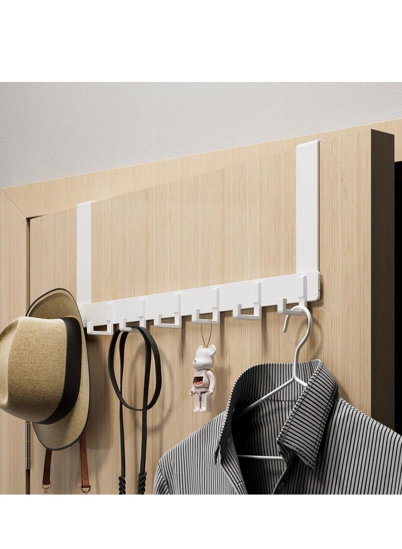 كابتن تيك معلق باب عدد 7 خطافات ل الأغراض خلف باب الحمام أو غرفة النوم باللون الأبيض، مصنوع من الألمنيوم عالي الجودة لتنظيم الملابس، المناشف، القبعات، والحقائب بشكل فعال ومتين - Image 1