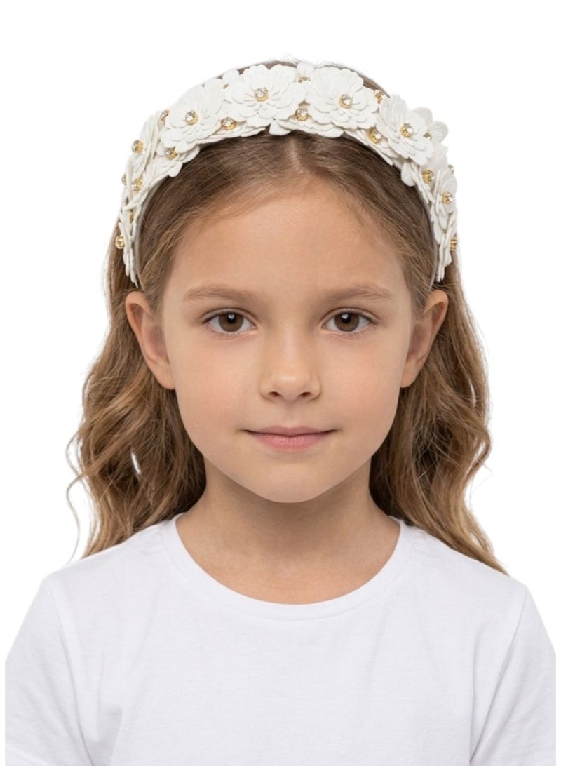 Bidani Floral Appliqué Headband - Pearl White - Image 1