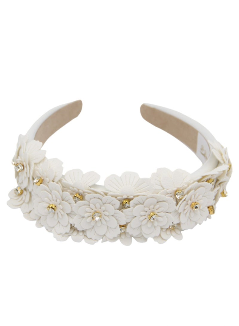 Bidani Floral Appliqué Headband - Pearl White - Image 2