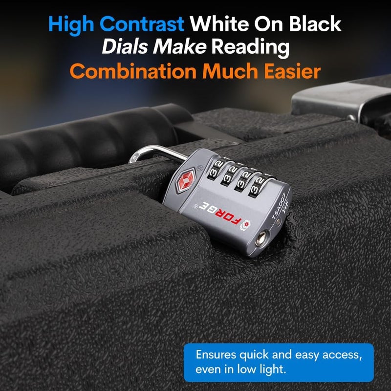 Forge 4-Digit Combination Lock, TSA Approved Locks for Luggage, Travel, Gym, School, Suitcase, Backpack, Pelican case, Easy Read dials, Zinc Alloy Body. - Image 5