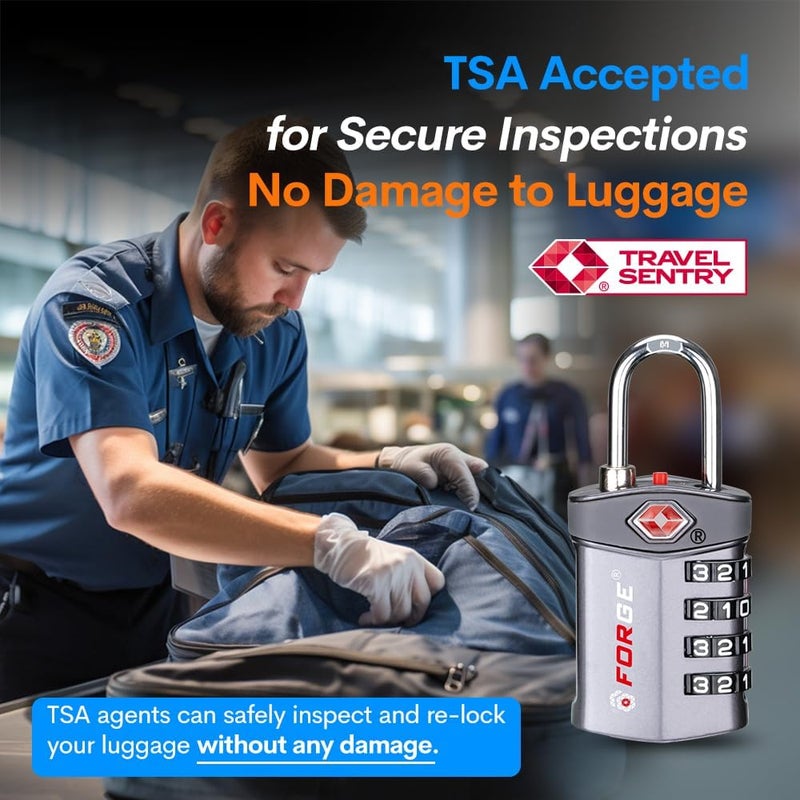 Forge 4-Digit Combination Lock, TSA Approved Locks for Luggage, Travel, Gym, School, Suitcase, Backpack, Pelican case, Easy Read dials, Zinc Alloy Body. - Image 2