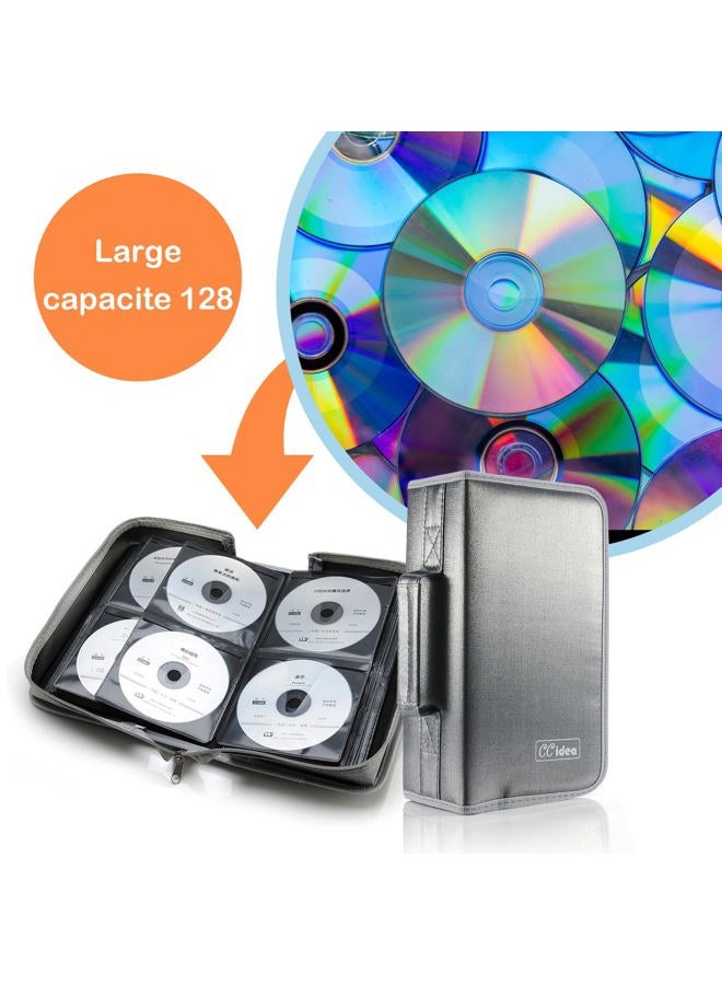 CCidea CD Case DVD Storage Holder, 128 Capacity DVD Cases Organizer CD Plastic Protective Carrying Binder,Portable Cd Wallet for Home Travel (Gray) - Image 2