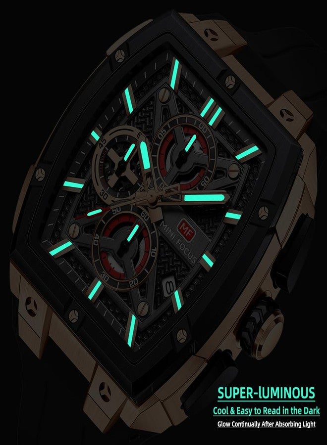 MF MINI FOCUS Men's Watch Analog Waterproof Fashion Date Wrist Watch, Skeleton Tonneau Watch for Men with Chronograph,Ideal for Sports Enthusiasts and Daily Wear - Perfect Gifts for Men, All_Black - Image 4