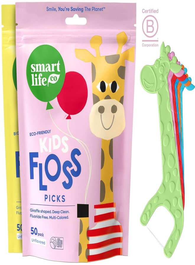 SmartLifeco Eco-Friendly Kids Flossers (100ct) - The Original Straw Wheat Dental Floss Picks For Children, Fluoride & PFA Free, Toothpick Flossing Sticks For Toddler Teeth, No Shred Thread, Unflavored - Image 1