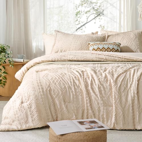 Jameswish Queen Comforter Set - Bed in a Bag Boho Summer Bed Set, 7 Pieces Soft Fluffy Lightweight Queen Comforter for All Seasons,Gifts for Woman, Farmhouse Shabby Chic Embroidered Bedding - Image 1