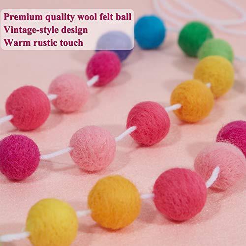 Boao 3 Pieces Wool Felt Ball Garland Colorful Pom Pom Garland Handmade 6.5 Feet Long 24 Balls Felt Banner for Wall Christmas Tree Decoration (Rainbow) - Image 3