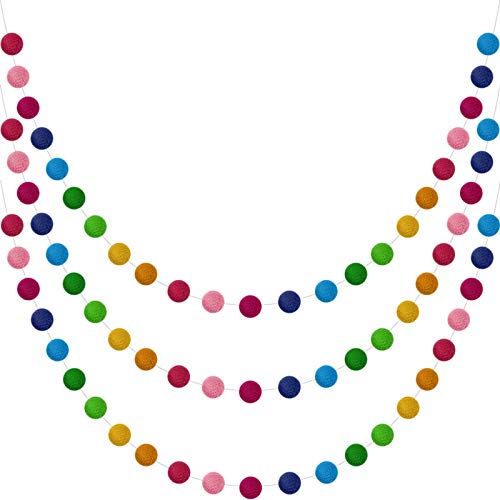 Boao 3 Pieces Wool Felt Ball Garland Colorful Pom Pom Garland Handmade 6.5 Feet Long 24 Balls Felt Banner for Wall Christmas Tree Decoration (Rainbow) - Image 1