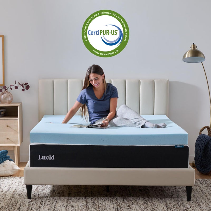 Lucid 4 Inch Memory Foam Mattress Topper, Full Size â€“ Cooling Gel Bed Topper â€“ Preassure-Relieving Ultra Plush Feel â€“ Ventilated Breathable Design â€“ CertiPur Certified - Dorm Room Essentials - Image 4
