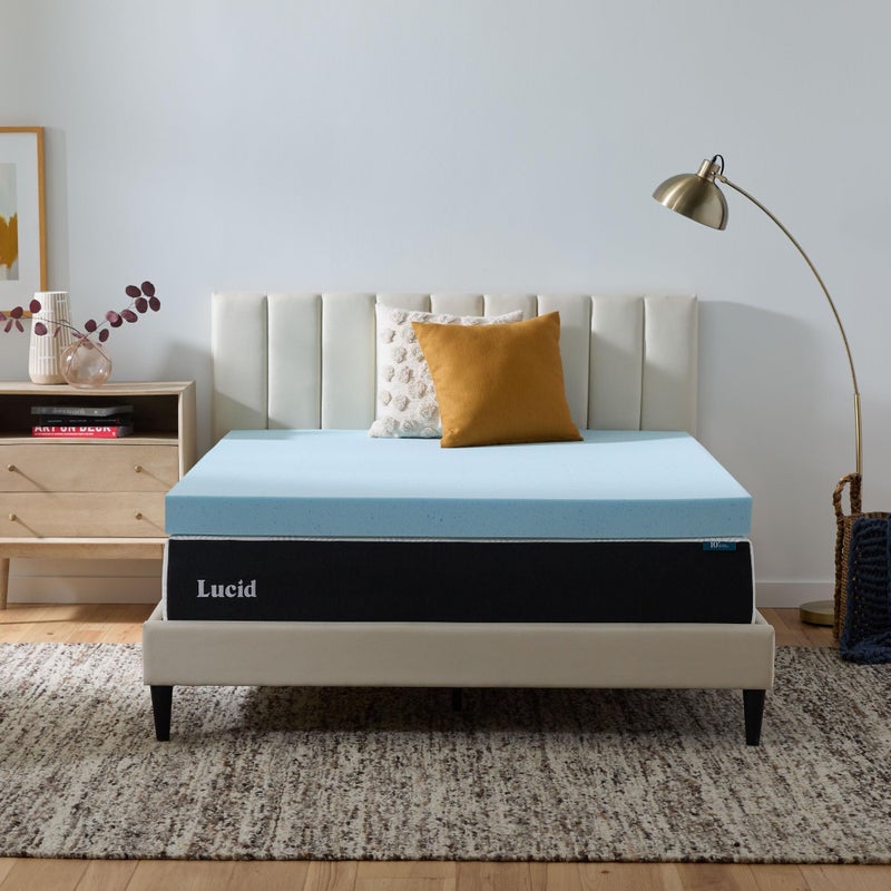Lucid 4 Inch Memory Foam Mattress Topper, Full Size â€“ Cooling Gel Bed Topper â€“ Preassure-Relieving Ultra Plush Feel â€“ Ventilated Breathable Design â€“ CertiPur Certified - Dorm Room Essentials - Image 1