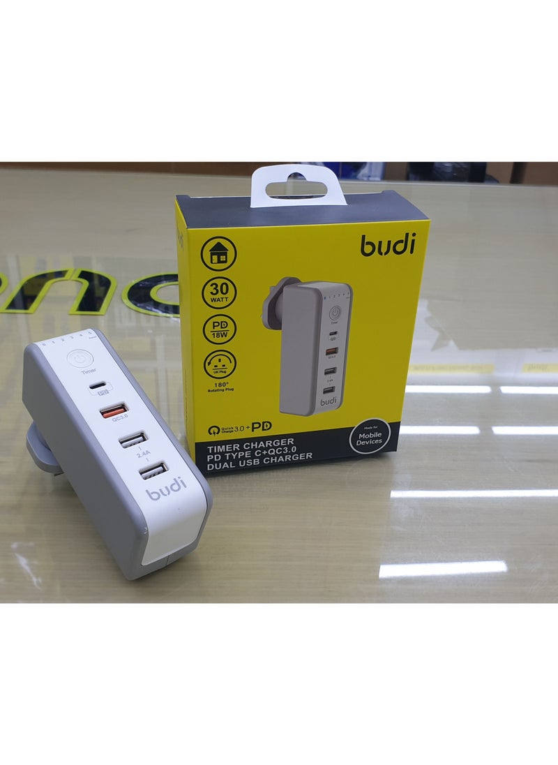 budi - Budi Timer Charger PD Type C+QC3.0 Dual USB Charger/Fast Charger - Image 1