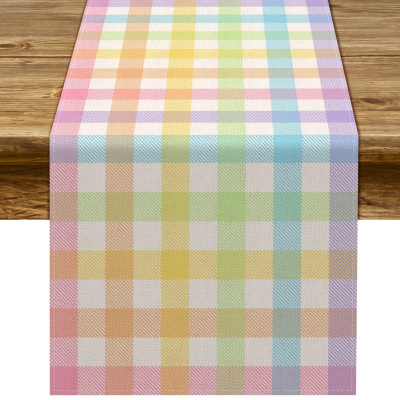 Pudodo Easter Buffalo Plaid Check Table Runner Spring Holiday Farmhouse Fireplace Kitchen Dining Room Home Party Decoration (13" x 72") - Image 1