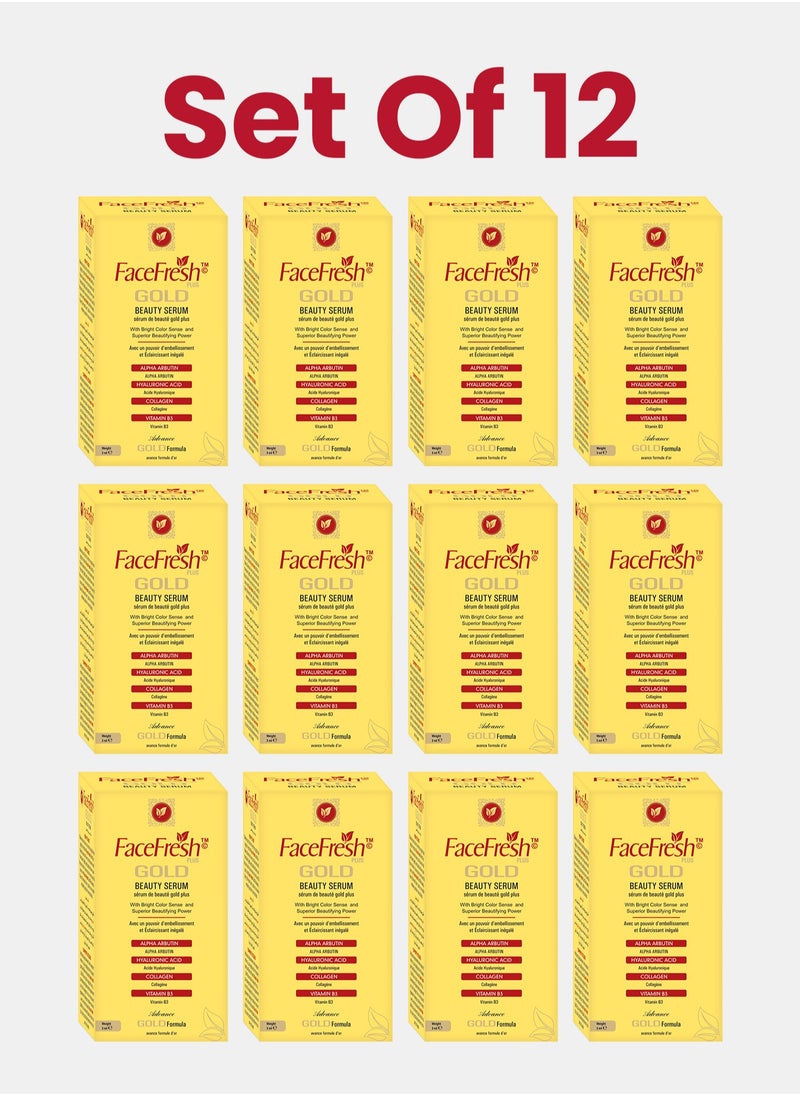 Face Fresh Set of 12 Gold Plus Beauty Serum - Vitamin B3 & Alpha Arbutin, Anti-aging, Prevents Dryness, Protects Skin from Damage & Fights Acne, For All Skin Types 3ml  - Image 1