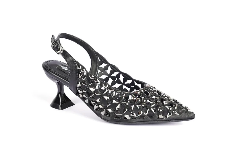 Cuple Black Laser-Cut Slingback Heel