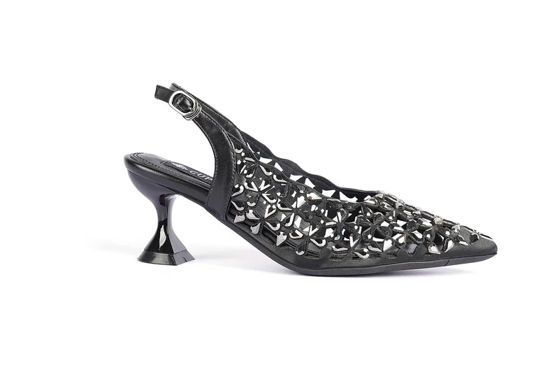 Cuple Black Laser-Cut Slingback Heel
