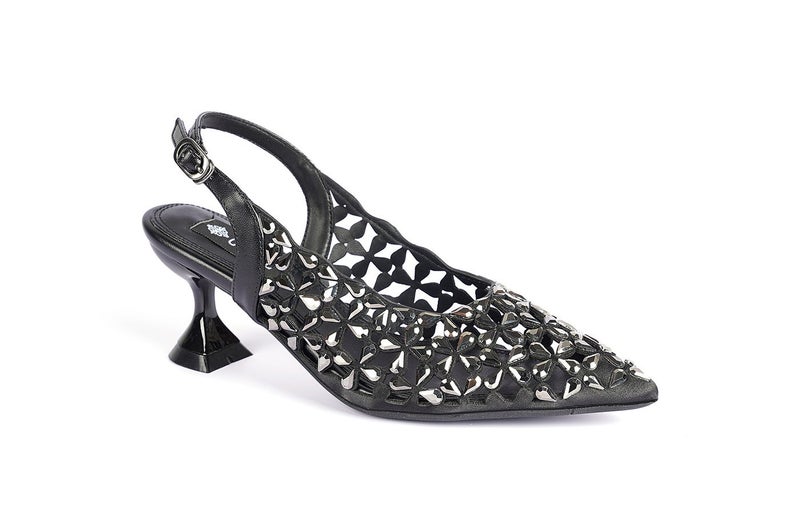 Cuple Black Laser-Cut Slingback Heel - Image 1
