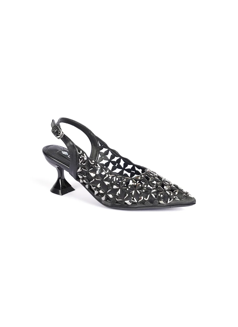 Cuple Ladies Mid heel slingback mules embellished