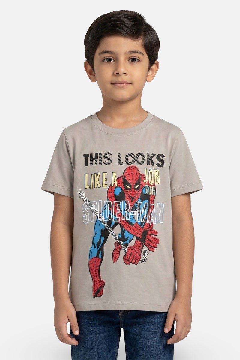 MARVEL Kids Boy Crew Neck Short Sleeve Spiderman Print T-Shirt, Grey - Image 1