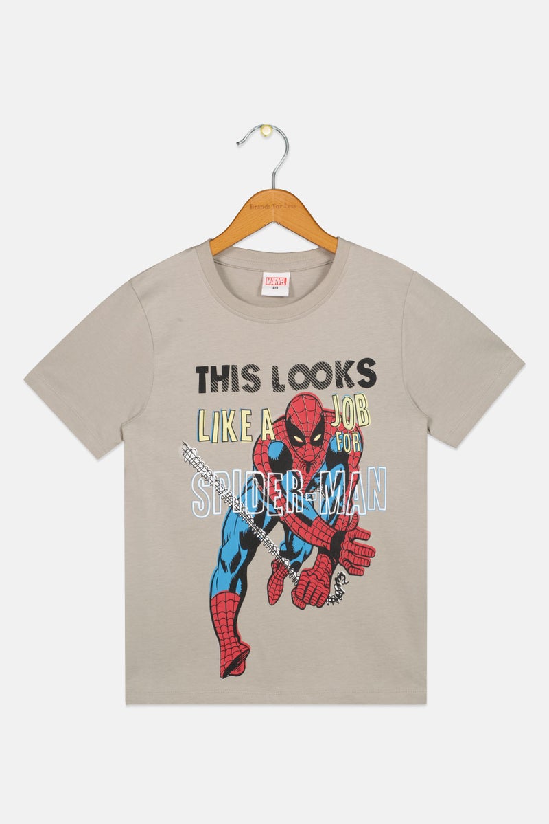 MARVEL Kids Boy Crew Neck Short Sleeve Spiderman Print T-Shirt, Grey - Image 2