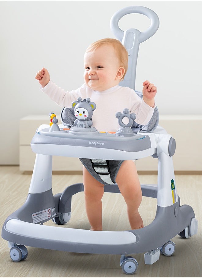 Magnum 2 in 1 Baby Walker for Kids, Baby Push Walker with Parental Push Handle, Adjustable Height Foldable Kids Walker with Tray & Musical Toy Toddler Walker for Baby 6-18 Months Boy Girl Grey 