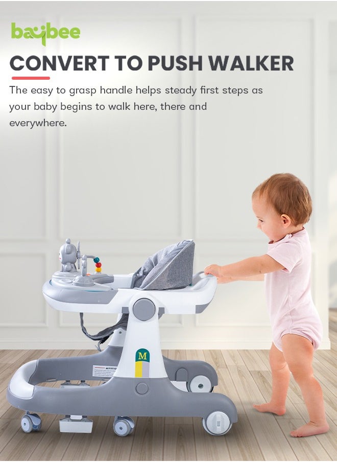 BAYBEE Magnum 2 in 1 Baby Walker for Kids, Baby Push Walker with Parental Push Handle, Adjustable Height Foldable Kids Walker with Tray & Musical Toy Toddler Walker for Baby 6-18 Months Boy Girl Grey  - Image 3
