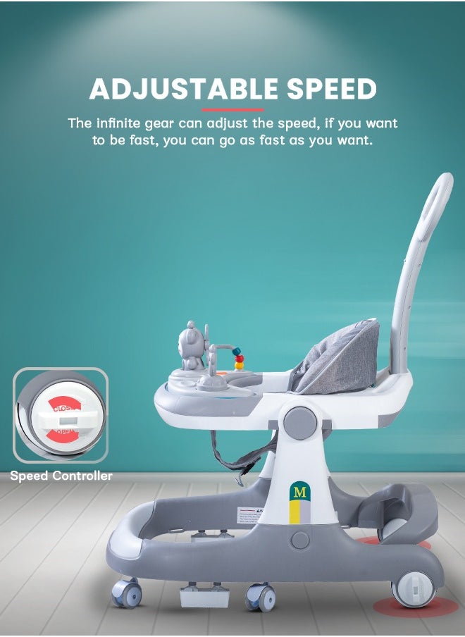 BAYBEE Magnum 2 in 1 Baby Walker for Kids, Baby Push Walker with Parental Push Handle, Adjustable Height Foldable Kids Walker with Tray & Musical Toy Toddler Walker for Baby 6-18 Months Boy Girl Grey  - Image 5