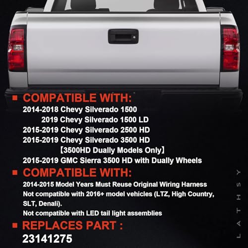 Lathsy Tail Light Compatible With 2014-2019 Chevy Silverado 1500 2500 HD GMC Sierra 3500 HD Right Passenger Side Taillight Replace 23141275 Halogen - Image 2