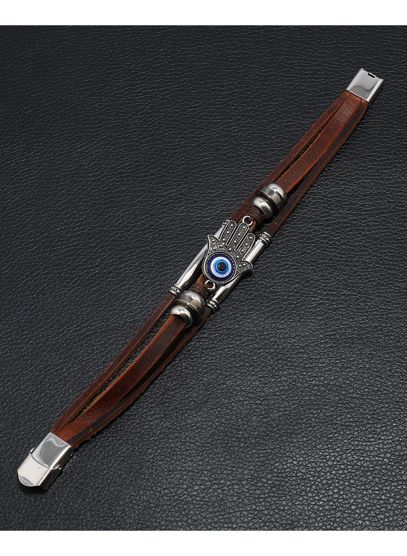JEEJPV Men's Leather Rope Bracelet Eye Braided Leather Bracelet Brown - Image 3