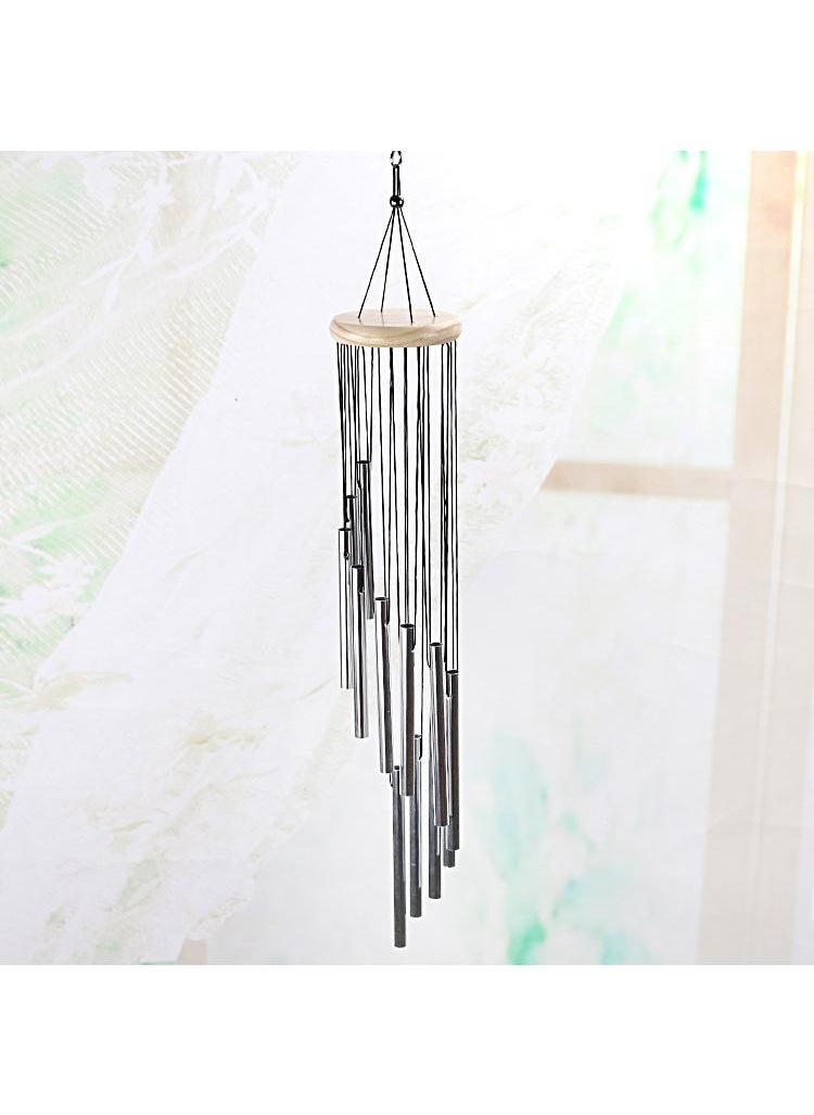Y&D Metal Multi-tube 12-tube Wind Bell Balcony Outdoor Hanging Bell-White Wood Silver Tube  - Image 1
