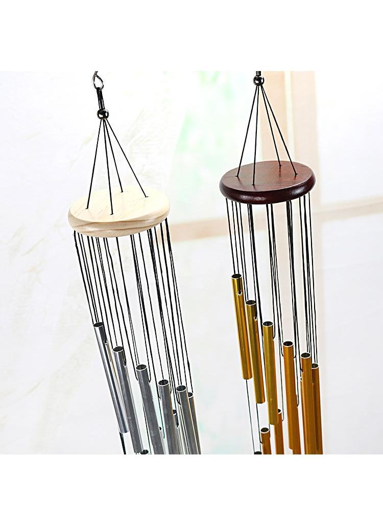 Y&D Metal Multi-tube 12-tube Wind Bell Balcony Outdoor Hanging Bell-White Wood Silver Tube  - Image 3