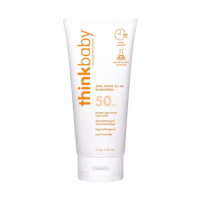 Thinkbaby Sunscreen & After Sun Bundle – 1x SPF 50+ Water Resistant Baby Sunscreen with Broad Spectrum UVA/UVB Protection (6oz) and 1x Aloe Vera After Sun Relief Gel (8oz)