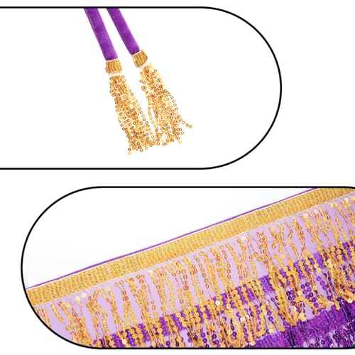SUMERSHA Belly Dance Hip Scarf Sequin Tassel Skirt Wrap Sparkly Rave Costume for Women (Gold, Purple, Green) - Image 5