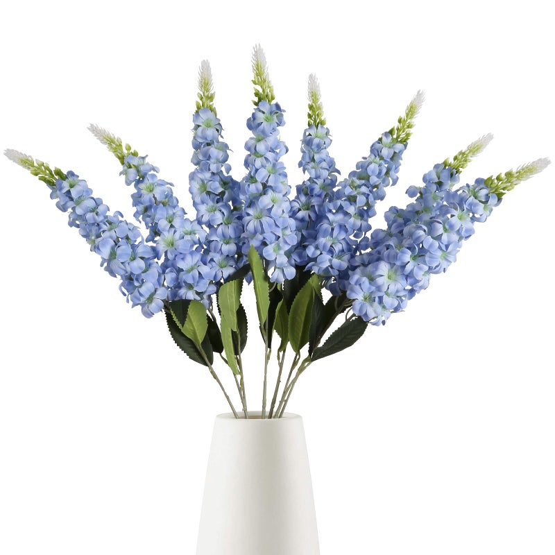 IPOPU 8PCS Snapdragon Artificial Flowers Blue Delphinium Artificial Silk Flowers Long Stem Hyacinths Fake Flowers for Wedding Home Outdoor Floral Arrangements Centerpiece Table Decorations Baby Blue