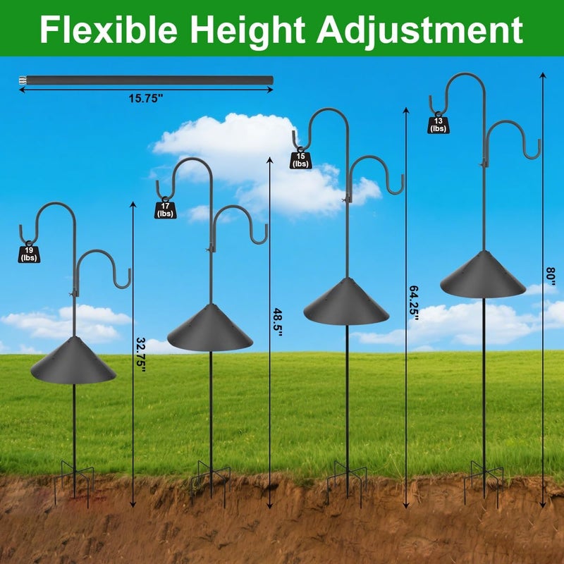 MISPACIO Bird Feeder Pole with Squirrel Baffle, 80" Tall Heave Duty Pole with Double Shepherd Hook 5 Prongs Base for Outdoor Hummingbird Feeders (No Bird Feeder) - Image 3