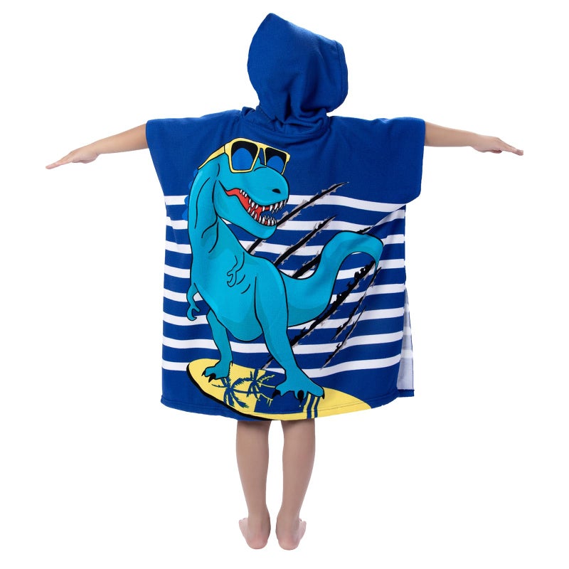 growell Hooded Kids Beach Towels - Toddler Bath Towel Girls Boys Swim Cover-ups for Ages 1 to 6 Kids Pool Towels Quick Dry Lightweight Soft Microfiber Poncho Towel 24x23 (Dinosaur Navy) - Image 1