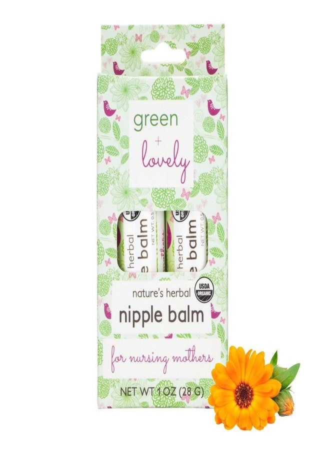 Green + Lovely بلسم الحلمات الأخضر الجميل العضوي من الطبيعة لعلاج تشققات الحلمات أثناء الرضاعة، مرهم مهدئ لتشققات الرضاعة، عصا أساسية، معززة بزيت الكالندولا، ضروري أثناء الحمل، مجموعة هدايا 2 × 0.5 أونصة - Image 2