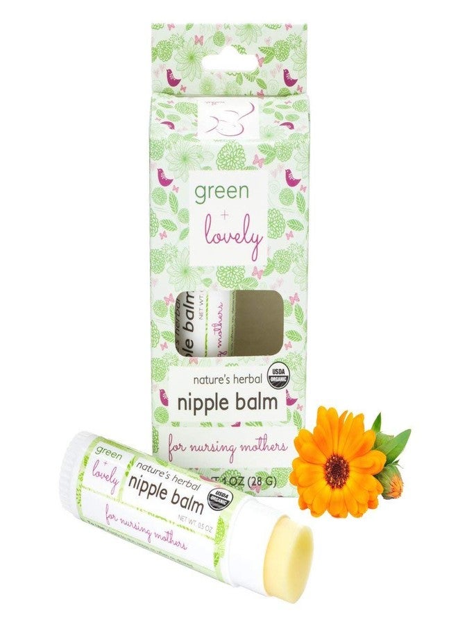 Green + Lovely بلسم الحلمات الأخضر الجميل العضوي من الطبيعة لعلاج تشققات الحلمات أثناء الرضاعة، مرهم مهدئ لتشققات الرضاعة، عصا أساسية، معززة بزيت الكالندولا، ضروري أثناء الحمل، مجموعة هدايا 2 × 0.5 أونصة - Image 1