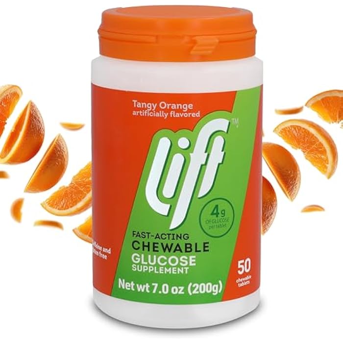 Lift Glucose Fast-Acting Glucose Chewable Energy Tablets, Orange, 50 ct Jar (Pack of 1) - Image 1