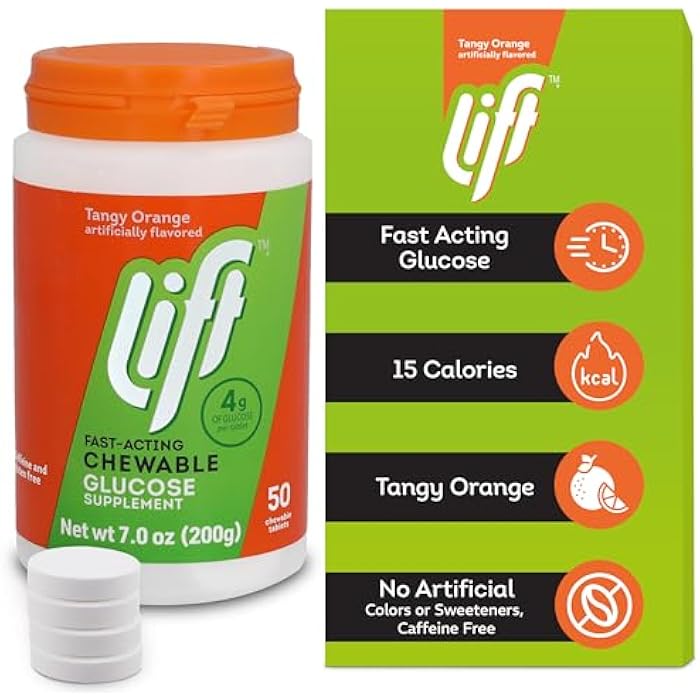 Lift Glucose Fast-Acting Glucose Chewable Energy Tablets, Orange, 50 ct Jar (Pack of 1) - Image 2