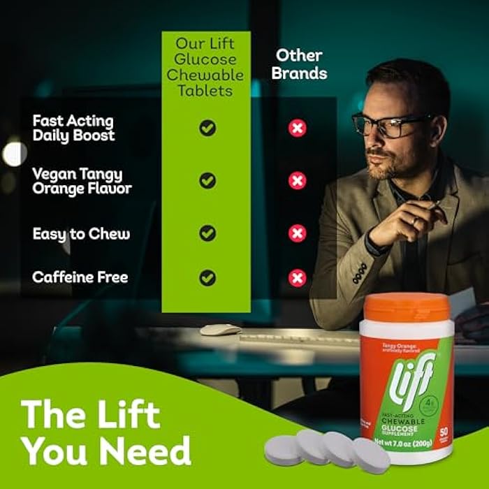 Lift Glucose Fast-Acting Glucose Chewable Energy Tablets, Orange, 50 ct Jar (Pack of 1) - Image 5