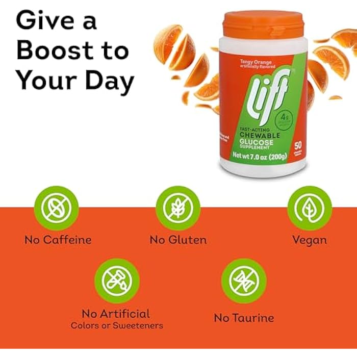 Lift Glucose Fast-Acting Glucose Chewable Energy Tablets, Orange, 50 ct Jar (Pack of 1) - Image 4