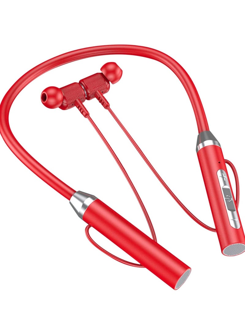 Bluetooth Neckband Headphones,Halter Neck Wireless Headphones, Multi-Function Sports , Waterproof Stereo Earphones Noise Canceling For Outdoor Travel Sports (Red) - Image 1