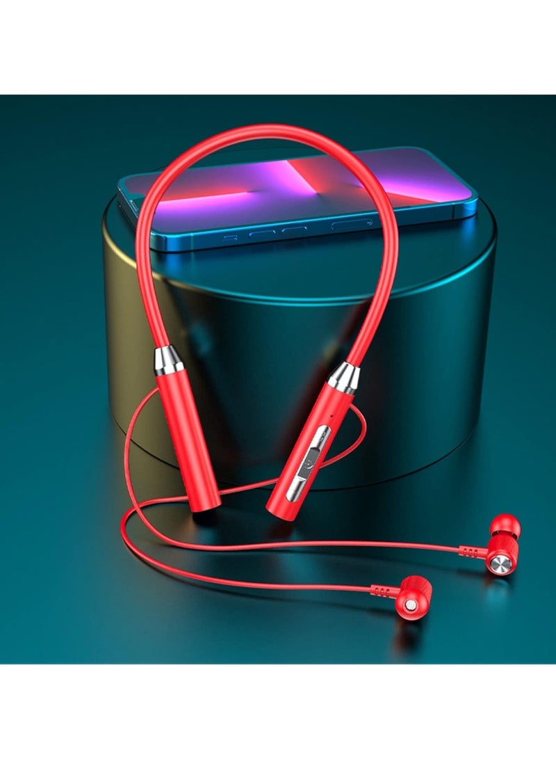 Bluetooth Neckband Headphones,Halter Neck Wireless Headphones, Multi-Function Sports , Waterproof Stereo Earphones Noise Canceling For Outdoor Travel Sports (Red) - Image 2