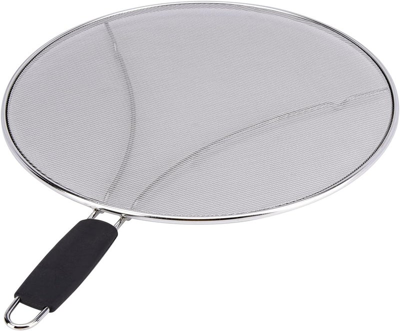 Splatter Guard 33cm Stainless Steel Rust-Proof Double Thickness Twill Mesh - Non-Slip Rubber Handle Multi-Purpose Screen for Home Kitchen Cooking, Pots, Frying Pans - Image 1