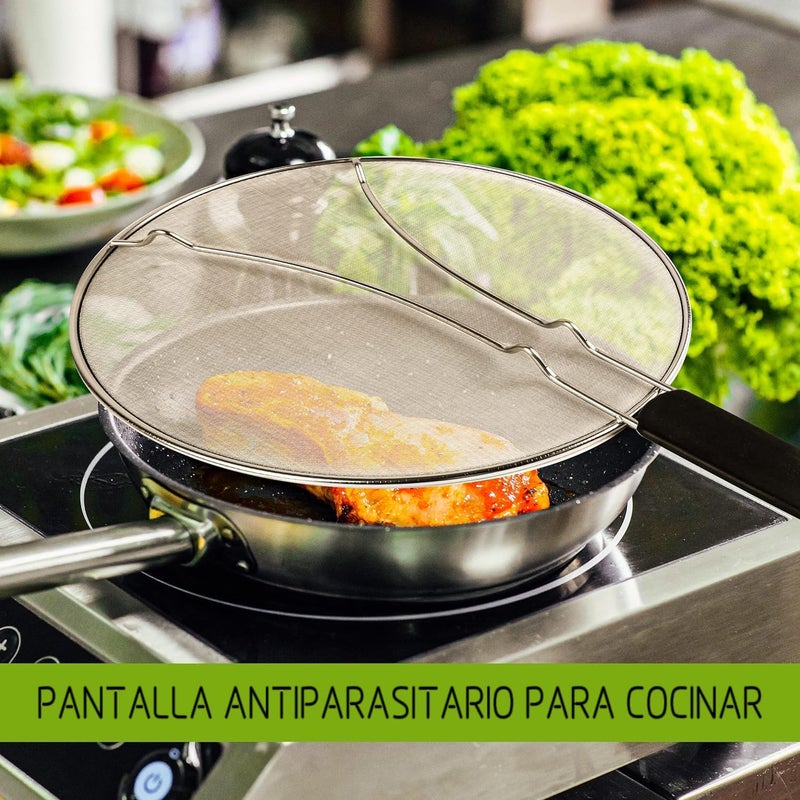 Splatter Guard 33cm Stainless Steel Rust-Proof Double Thickness Twill Mesh - Non-Slip Rubber Handle Multi-Purpose Screen for Home Kitchen Cooking, Pots, Frying Pans - Image 4