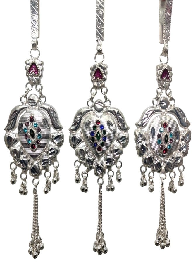 FLUPPY Decorative Oxidized Kamarband with Crystals, Heart Design, Hanging Bells Traditional Waist Chain for Women (Pack of 3 Designs) - Image 1