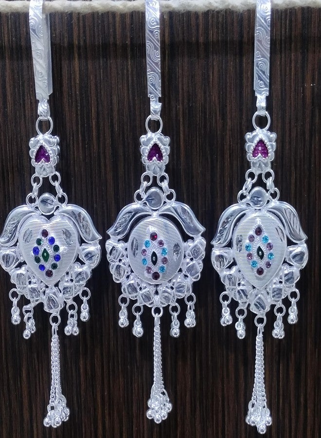FLUPPY Decorative Oxidized Kamarband with Crystals, Heart Design, Hanging Bells Traditional Waist Chain for Women (Pack of 3 Designs) - Image 2