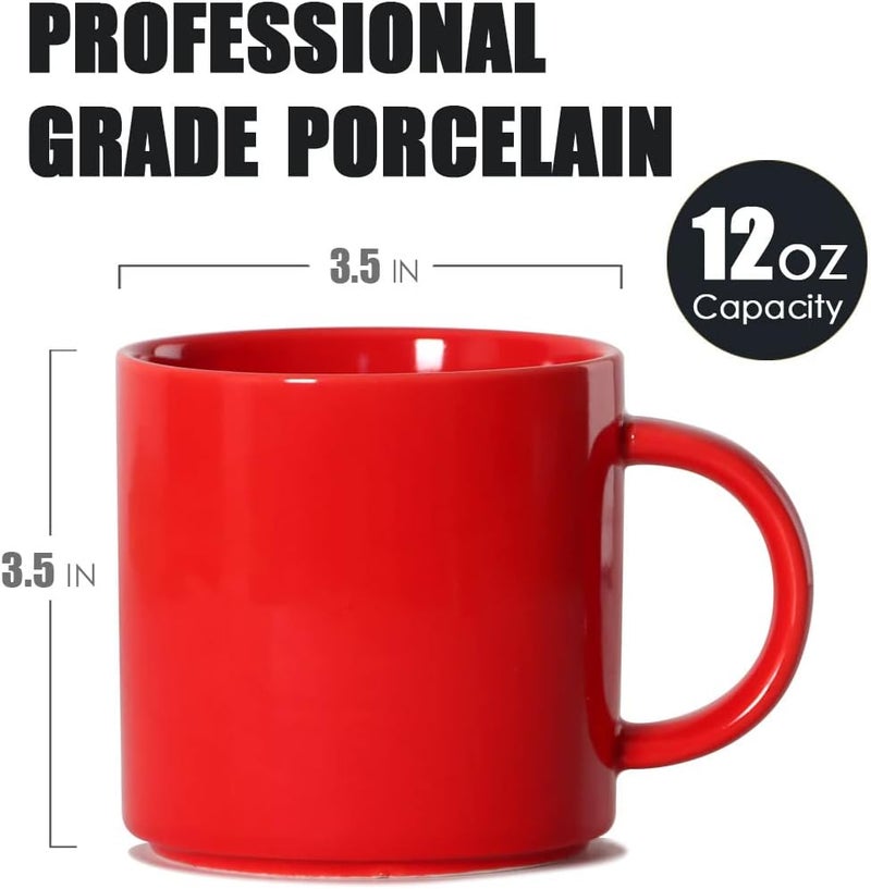 Smilatte 12 oz Stackable Coffee Mugs for Office Party M101 Novelty Ceramic Cup for Boy Girl lover Women Men Set of 4 Red - Image 2